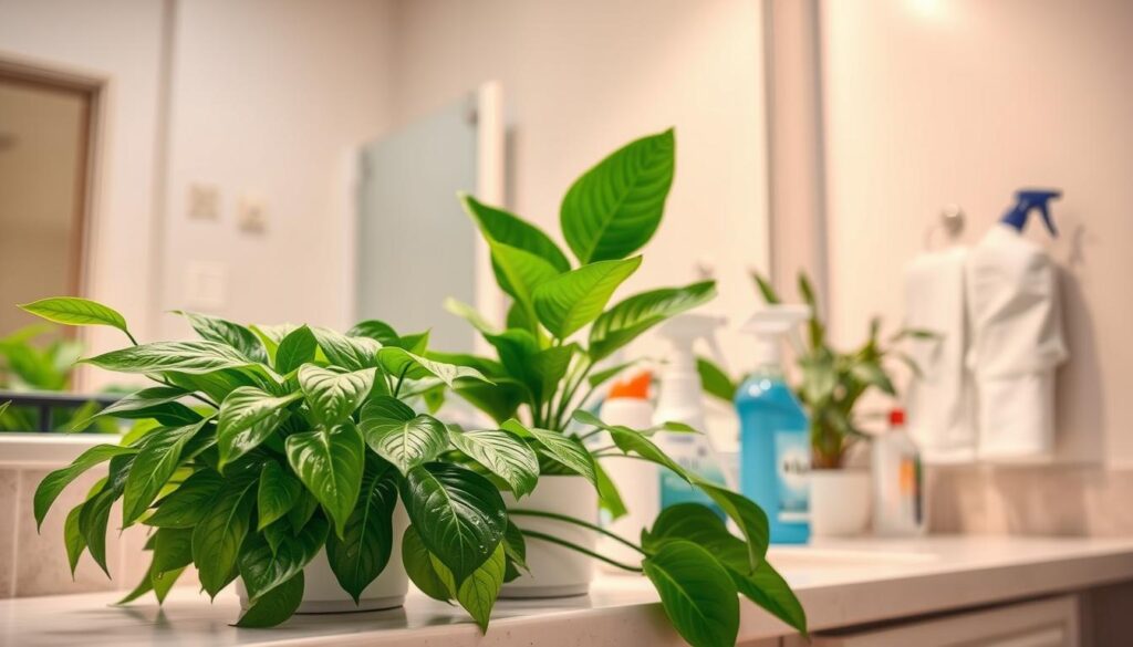 bathroom chemicals and plants