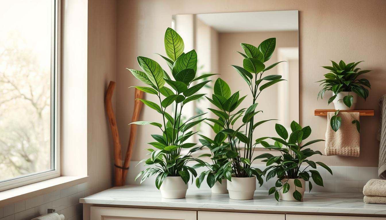 fake plants care in bathroom decor