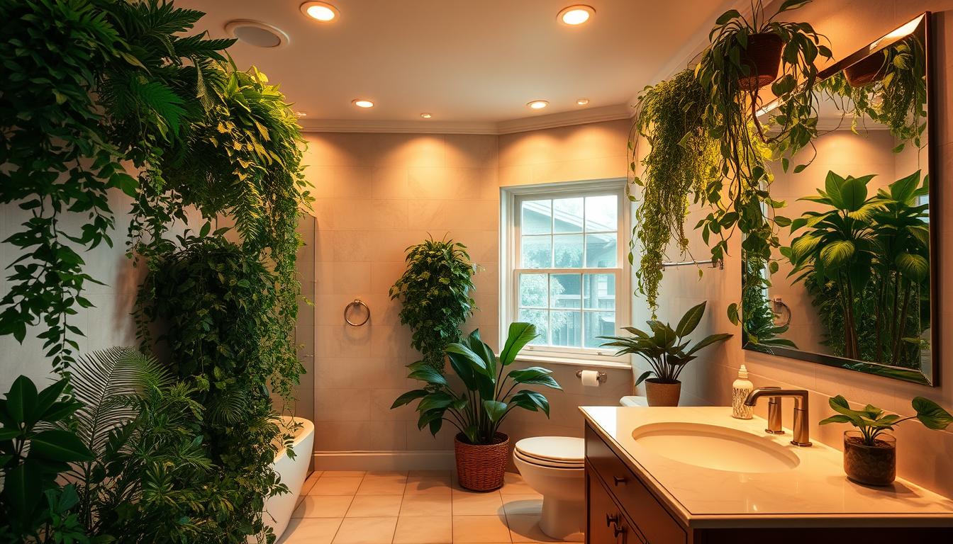 fake plants in bathroom