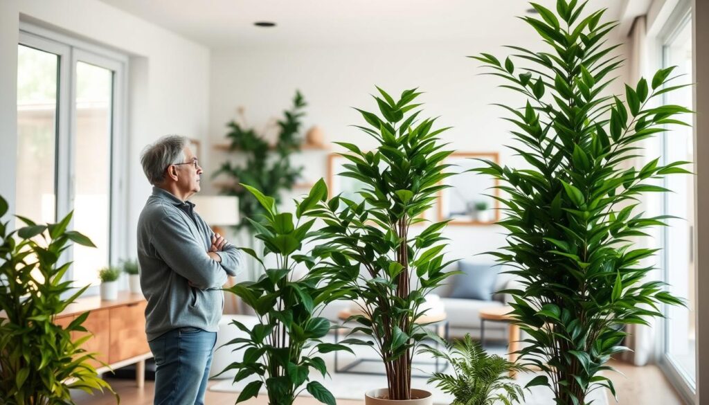 selecting fake plants in consideration of room dimensions and ceiling height